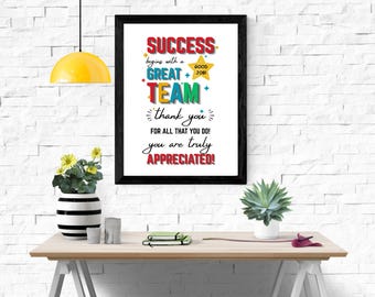 Teamwork Motivational Office Art, Success Quote Printable (Digital Download)