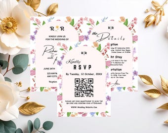 Wedding Reception Invitation, Floral Design, Modern Bridal Shower Invite (Digital Download)