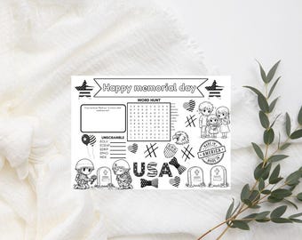Memorial Day Kids Activity Sheet, Coloring and Game (Digital Download)