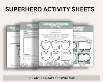 Superhero Activity Sheet, Kids Puzzle, Preschool Worksheet (Instant Download)