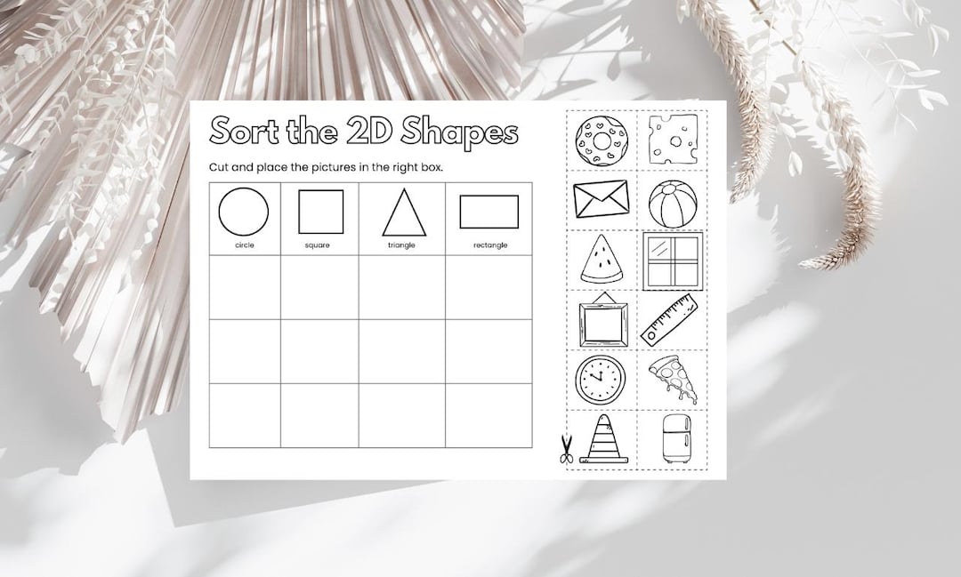 2D Shapes Sorting Worksheet, Black White Printable, Preschool ...