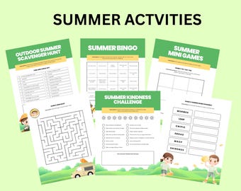 Summer Activity Printables for Kids, Games, Puzzles, Worksheets (Digital Download)