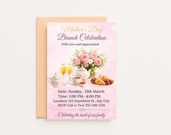 Editable Floral Mother's Day Brunch Invitation, Mom Celebration Invite (Digital Download)