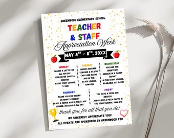 Teacher Staff Appreciation Week Invitation, Editable School Celebration (Digital Download)