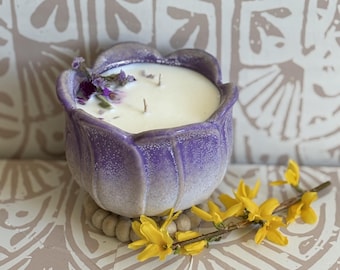 クリスタル装飾キャンドルギフト 紫の花びらの香りのセラミックポット