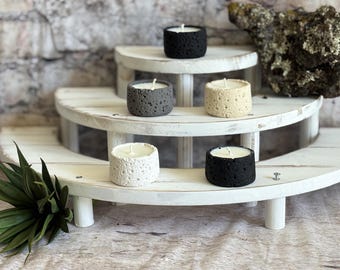 Vela Jesmonite hecha a mano en blanco y negro *Velas de té* Piedra volcánica