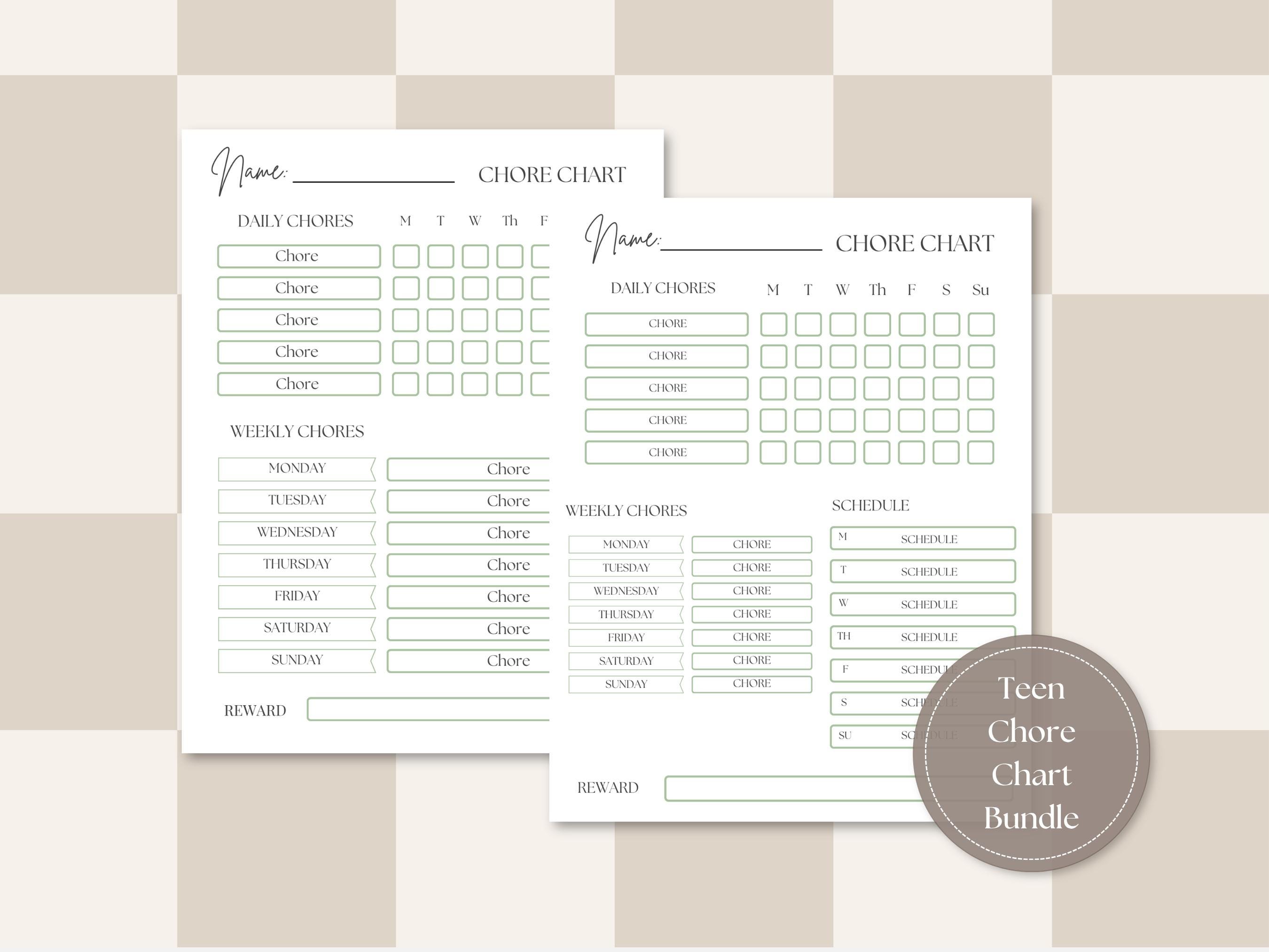 Editable Weekly Chore Chart Kids Teens Tweens Pre-teens, Daily and ...