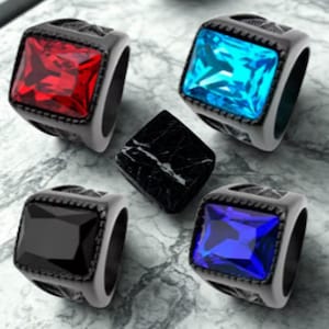 Vintage Square Stainless Steel Ring Large Zircon Mens Fashion Statement Jewelry