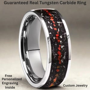 8mm Tungsten Carbide Meteorite Red Ruby Ring Silver Black Men's Band
