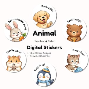 Pegatinas digitales de animales para profesores: archivos PNG para comentarios en el aula