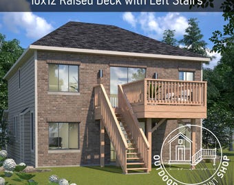 Erhöhtes Deck 10x12 mit Linker Treppe Plan | Handwerker bereit Bauplan | Sofort PDF Download