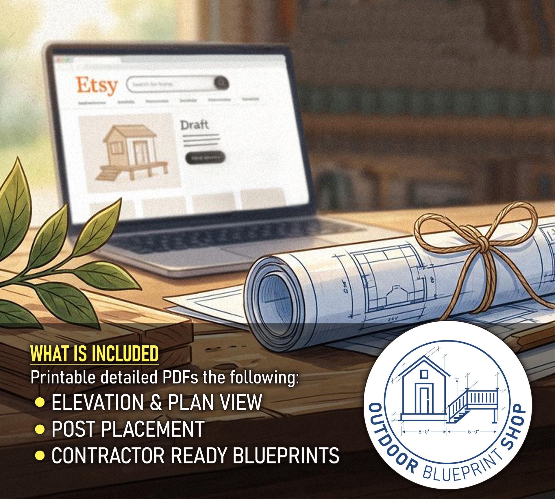 Raised Deck 10x10 With Right Stairs Plans | Contractor Ready Blueprint ...