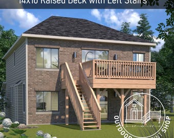 Erhöhtes Deck 14x10 mit Linker Treppe Plan | Handwerker bereit Bauplan | Sofort PDF Download