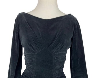 Vintage Long Sleeve Black Velvet Dress