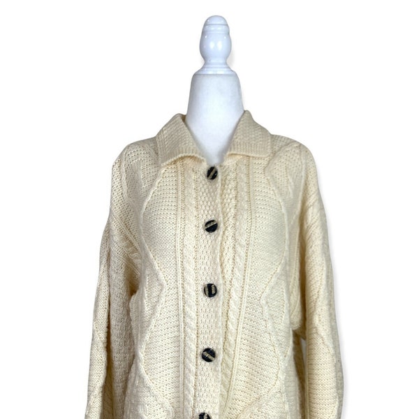 Vintage Irish Fisherman Style Cream Cardigan