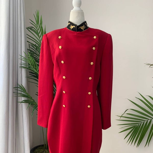 Red Military Style Double Breasted Dress