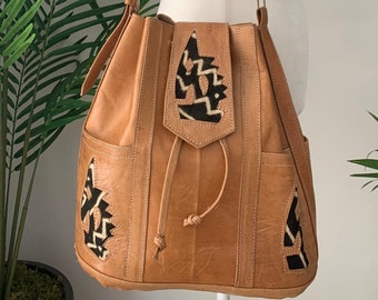 Vintage Leather Drawstring Shoulder Bag