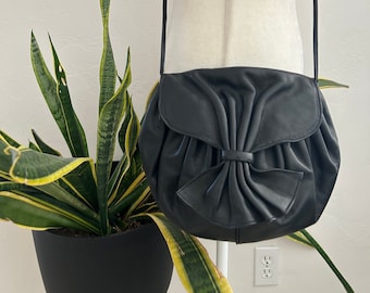 80's Black Leather Crossbody Bag
