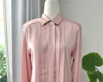 Vintage Pink Pleated Satin Blouse