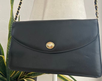 90's Black Leather Crossbody Bag with Chain Strap