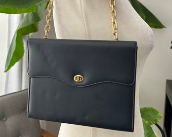 60's Navy Blue Faux Leather Shoulder Bag