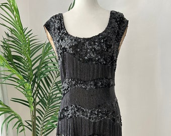 Vestido de lentejuelas de seda vintage con cuentas