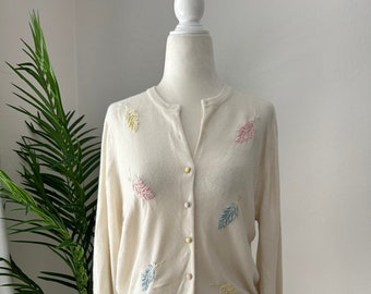 Vintage Embroidered Cream Cardigan
