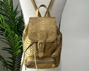 Gold Snakeskin Mini Backpack