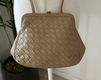 Vintage Woven Taupe Leather Crossbody Bag