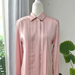 Vintage Pink Pleated Satin Blouse