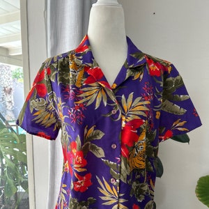 80&#39;s Tiger Print Tropical Blouse