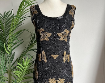 Robe de cocktail en soie et perles vintage des années 90