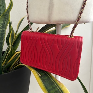 90’s Red Quilted Gold Chain Bag