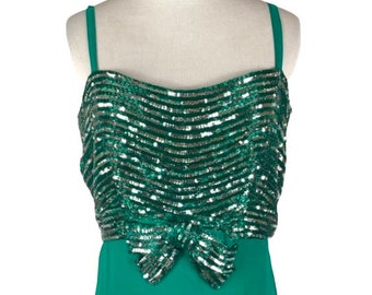 Vintage Emerald Green Sequin Silk Gown