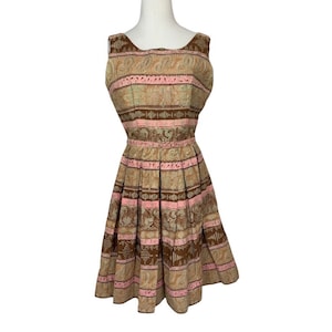 50s/60s Pink And Brown Fit and Flare Sundress.