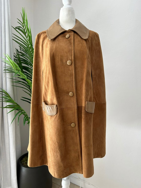 70's Brown Suede Leather Cape - image 1