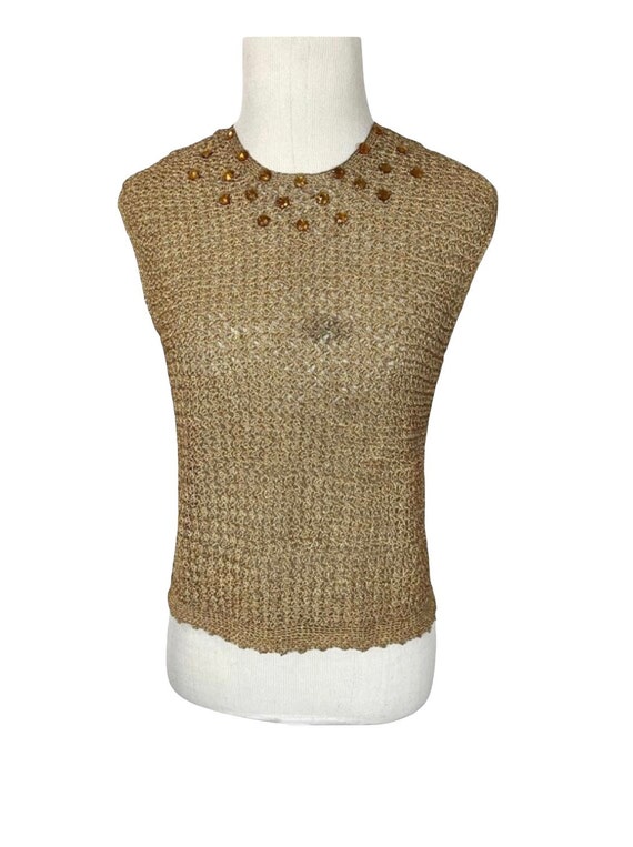 40’s Jeweled Gold Mesh Sweater - image 2