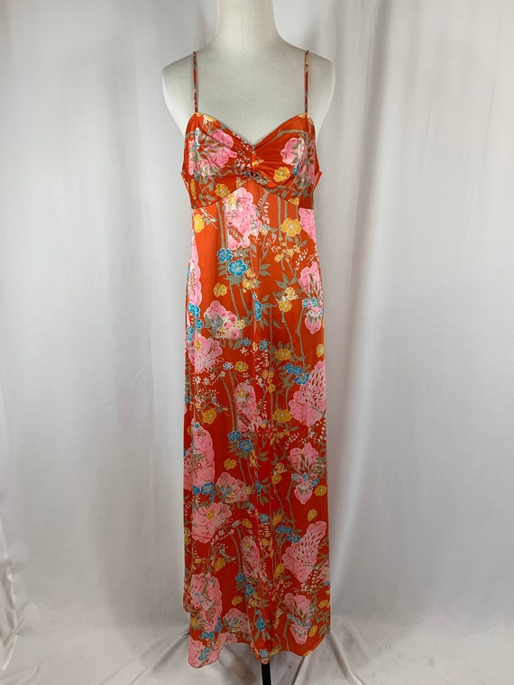 Vintage Dark Orange Floral Floor Length Peignoir