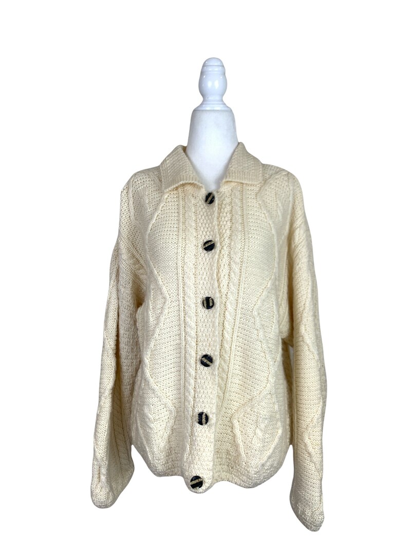 Vintage Irish Fisherman Style Cream Cardigan image 2