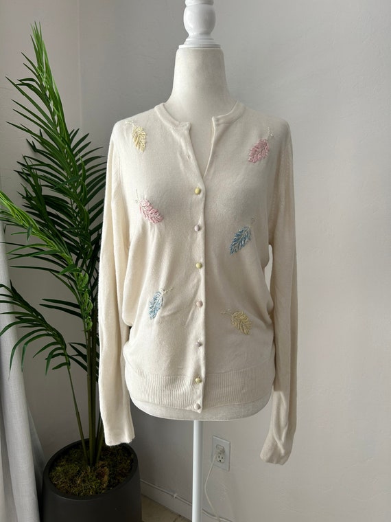 Vintage Embroidered Cream Cardigan