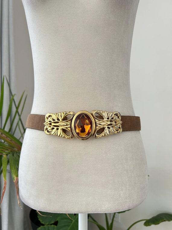 Jeweled Tan Suede Belt - image 2