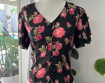 90’s Rose Print Cropped Blouse