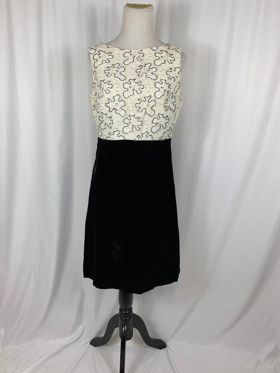 Vintage Black and White Beaded Velvet Dress