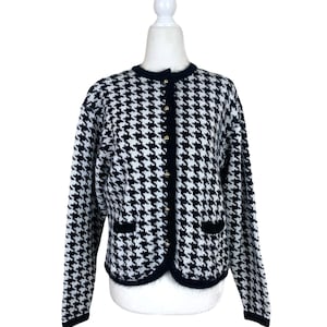 Vintage Houndstooth Cardigan With Gold Military Button Detail and Shoulder Pads St Michael Cher Horowitz Style Etsy UK