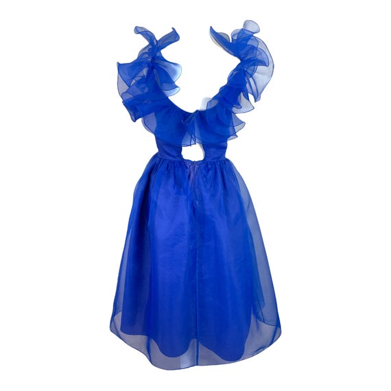 70’s Royal Blue Chiffon Tea Length Gown - image 6