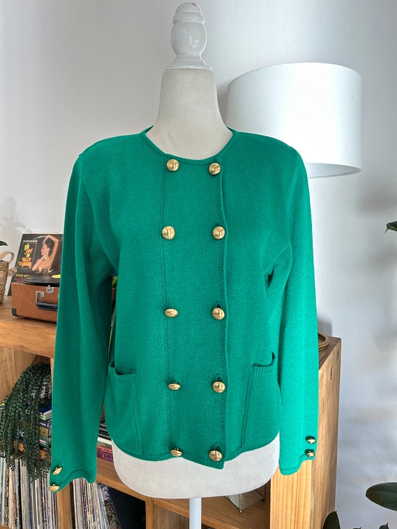 Emerald Green Double Breasted Knit Cardigan