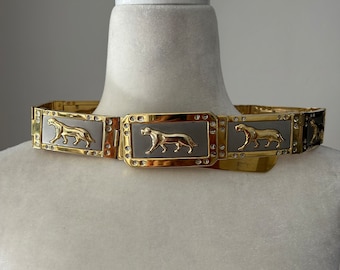 Leopard Print Belt with Gold Tone Accents Lion Studs Retro I6 Leopard Leather Belt – Golftini main image 2