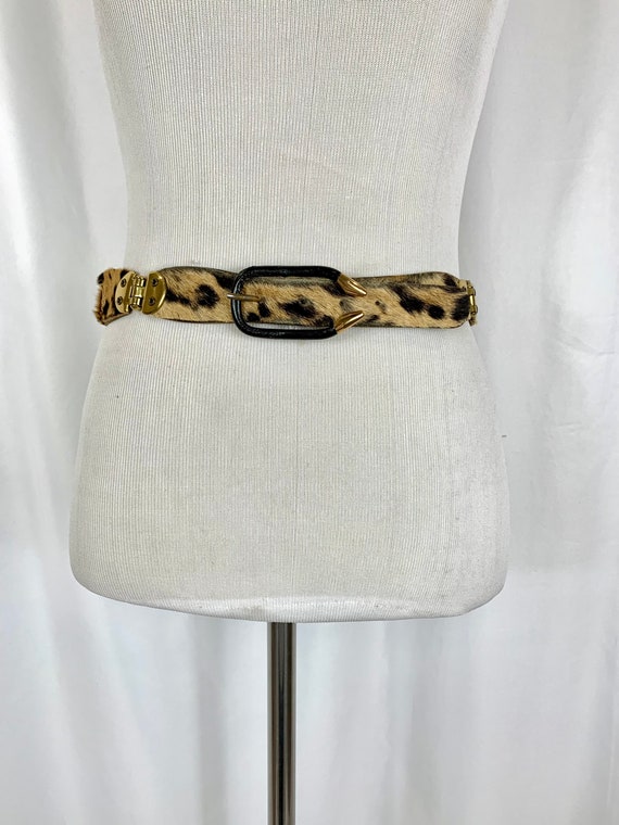 Vintage Belt 60s Gold Link Chain Belt with White Jewels Beads Medium