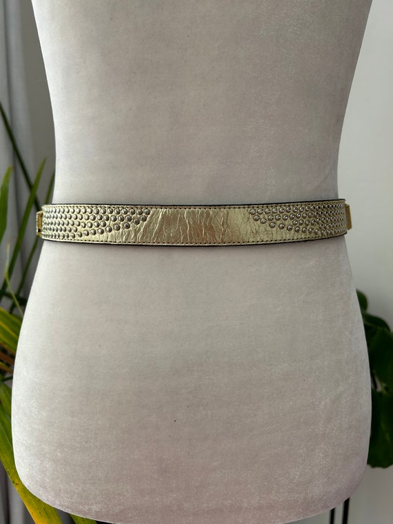 Gold Leather Belt with Gold Studs - image 4