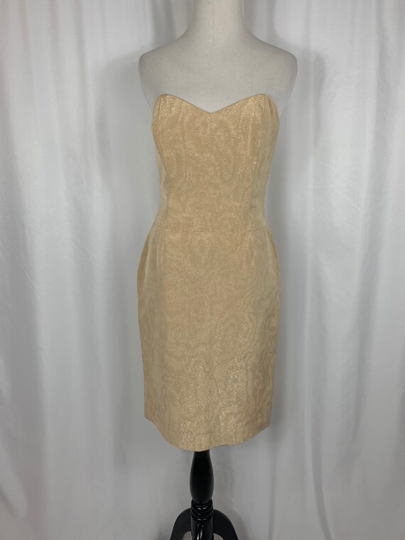 Vintage Champagne Brocade Strapless Dress